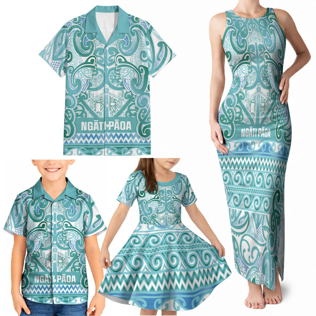 Aotearoa Iwi Ngati Paoa Family Matching Tank Maxi Dress and Hawaiian Shirt Maori Wharenui House Tribal Pattern LT9 - Polynesian Pride