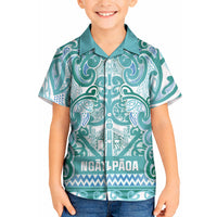 Aotearoa Iwi Ngati Paoa Kid Hawaiian Shirt Maori Wharenui House Tribal Pattern LT9 Kid Turquoise - Polynesian Pride