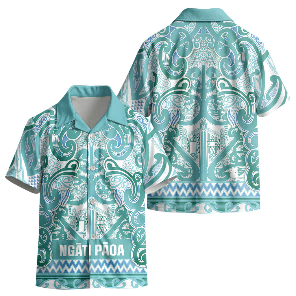 Aotearoa Iwi Ngati Paoa Kid Hawaiian Shirt Maori Wharenui House Tribal Pattern LT9 - Polynesian Pride
