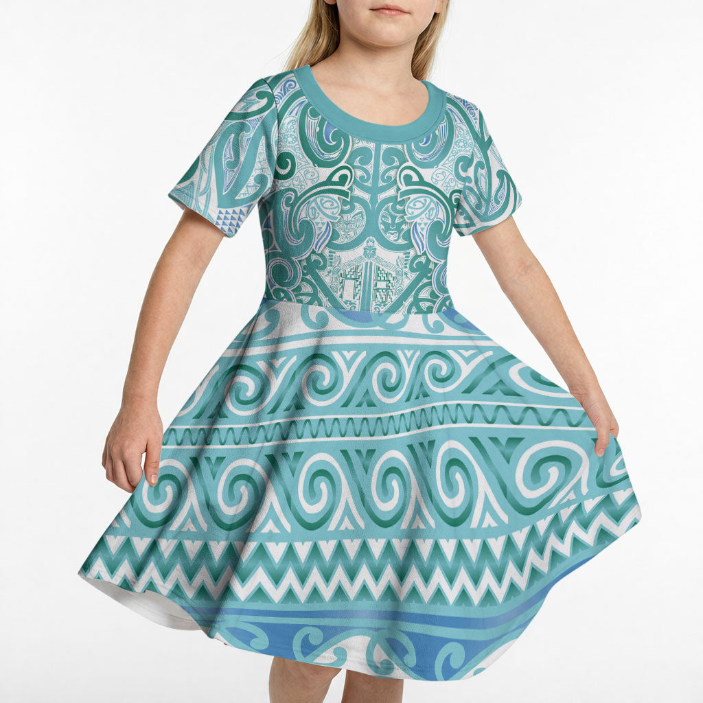 Aotearoa Iwi Ngati Paoa Kid Short Sleeve Dress Maori Wharenui House Tribal Pattern LT9 - Polynesian Pride