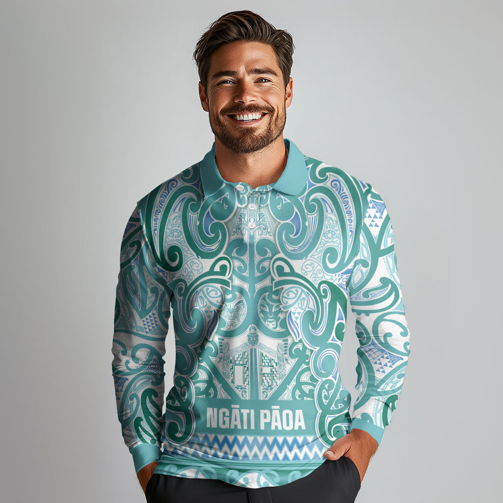Aotearoa Iwi Ngati Paoa Long Sleeve Polo Shirt Maori Wharenui House Tribal Pattern LT9 - Polynesian Pride