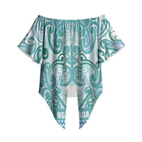 Aotearoa Iwi Ngati Paoa Off Shoulder Wrap Waist Top Maori Wharenui House Tribal Pattern LT9 - Polynesian Pride