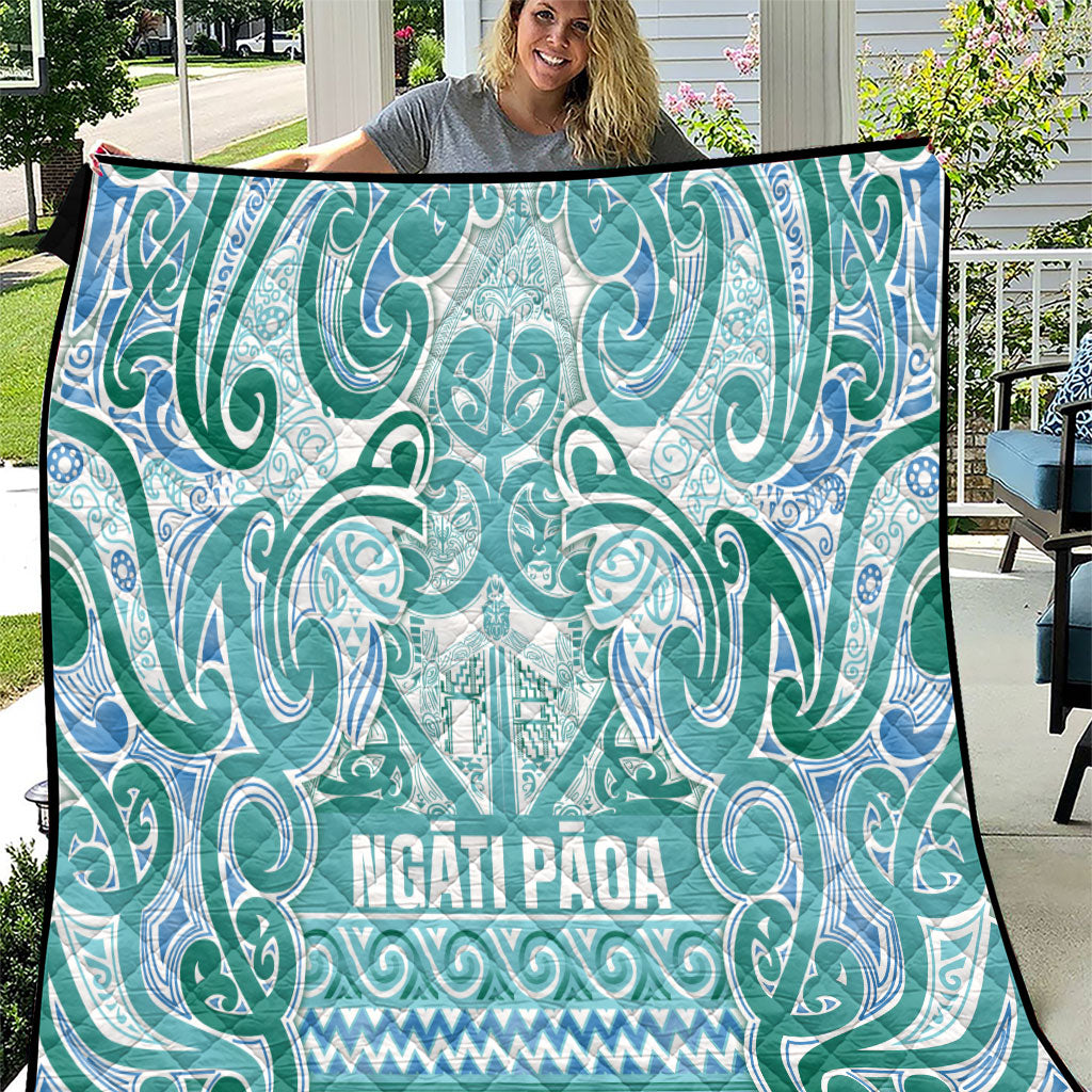 Aotearoa Iwi Ngati Paoa Quilt Maori Wharenui House Tribal Pattern LT9 Turquoise - Polynesian Pride