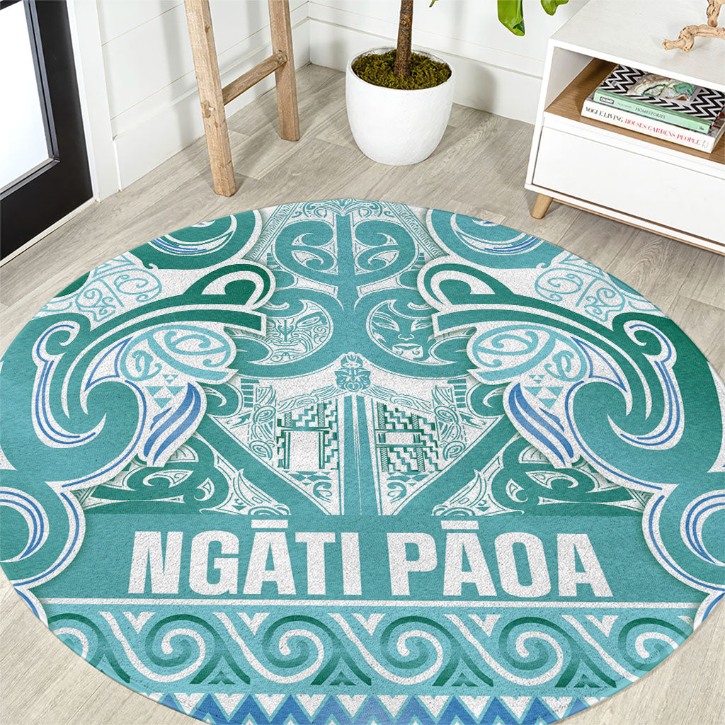 Aotearoa Iwi Ngati Paoa Round Carpet Maori Wharenui House Tribal Pattern LT9 Turquoise - Polynesian Pride
