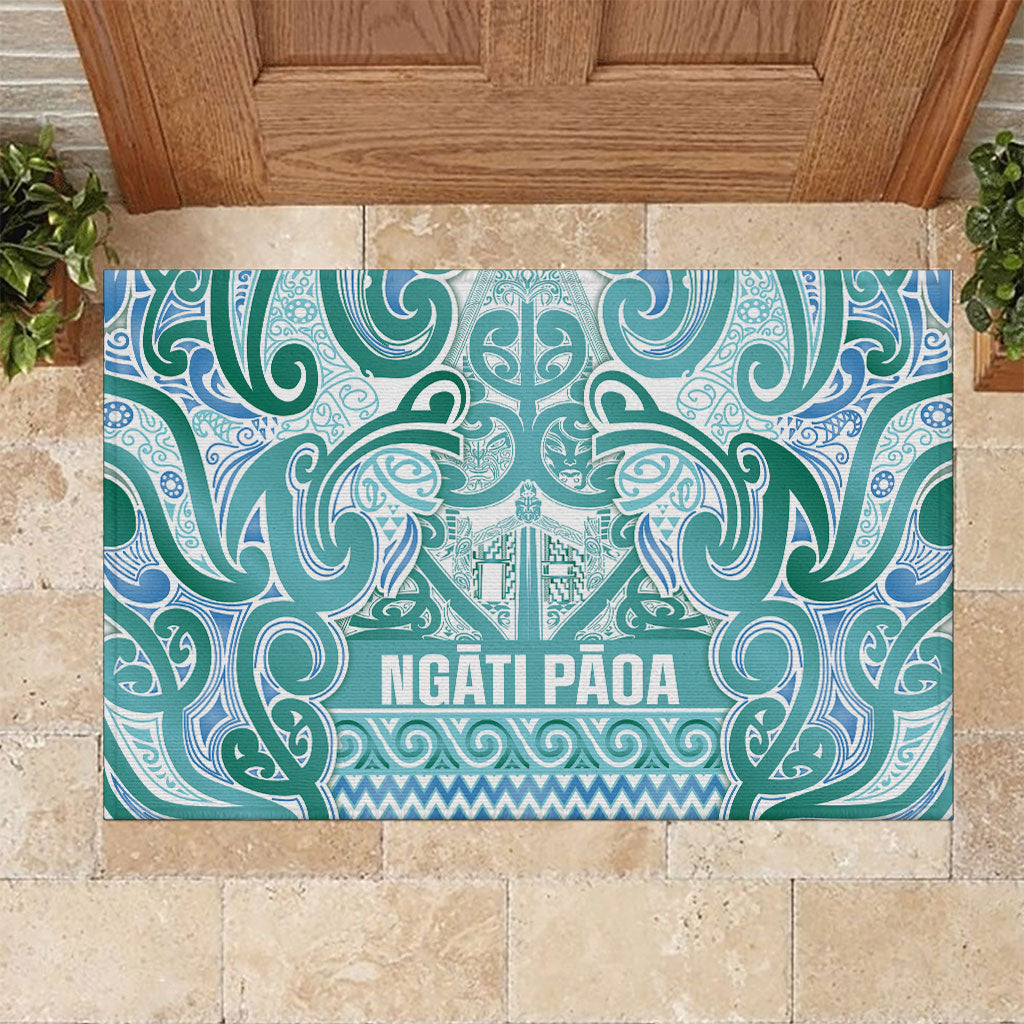 Aotearoa Iwi Ngati Paoa Rubber Doormat Maori Wharenui House Tribal Pattern LT9 Turquoise - Polynesian Pride
