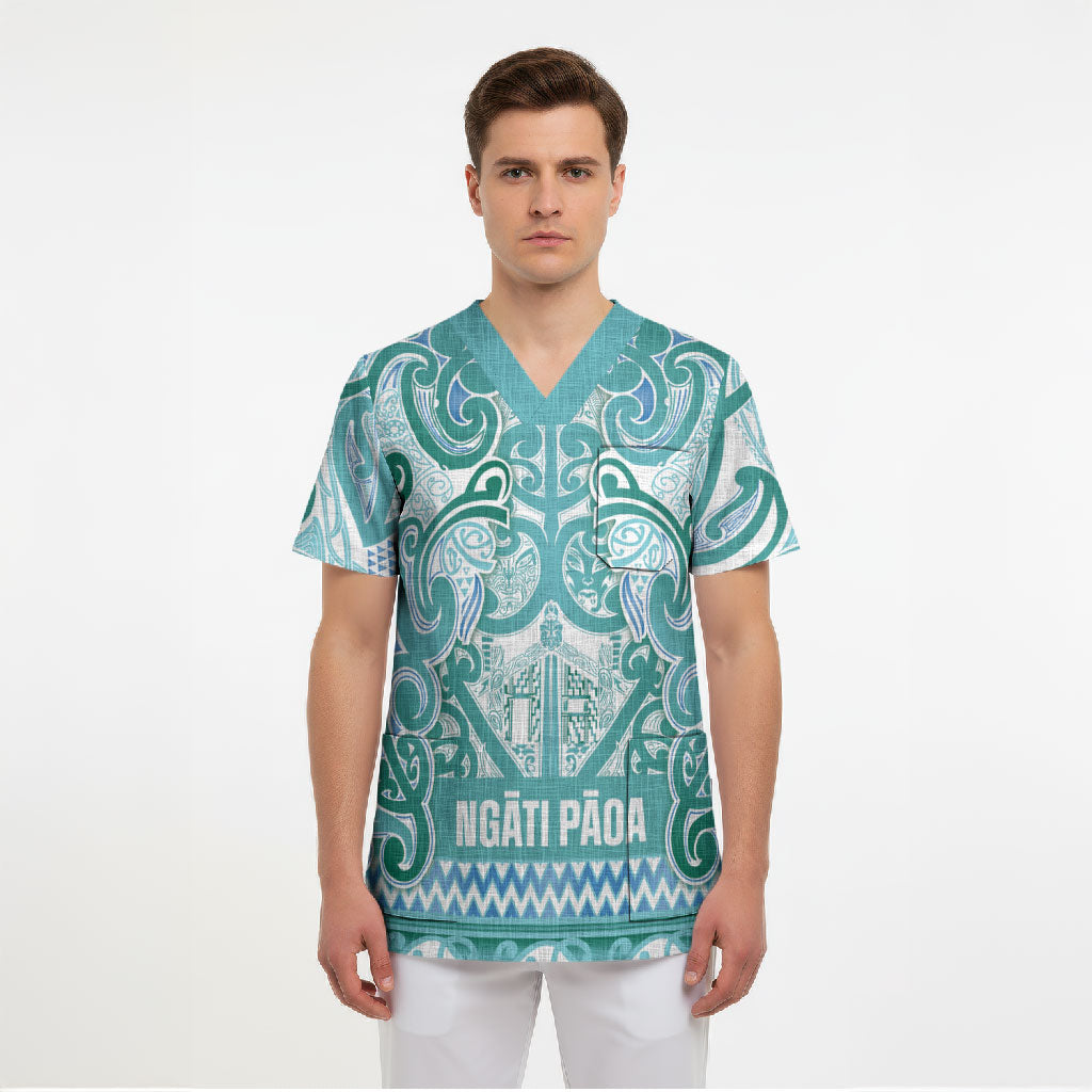 Aotearoa Iwi Ngati Paoa Scrub Top Maori Wharenui House Tribal Pattern LT9 - Polynesian Pride