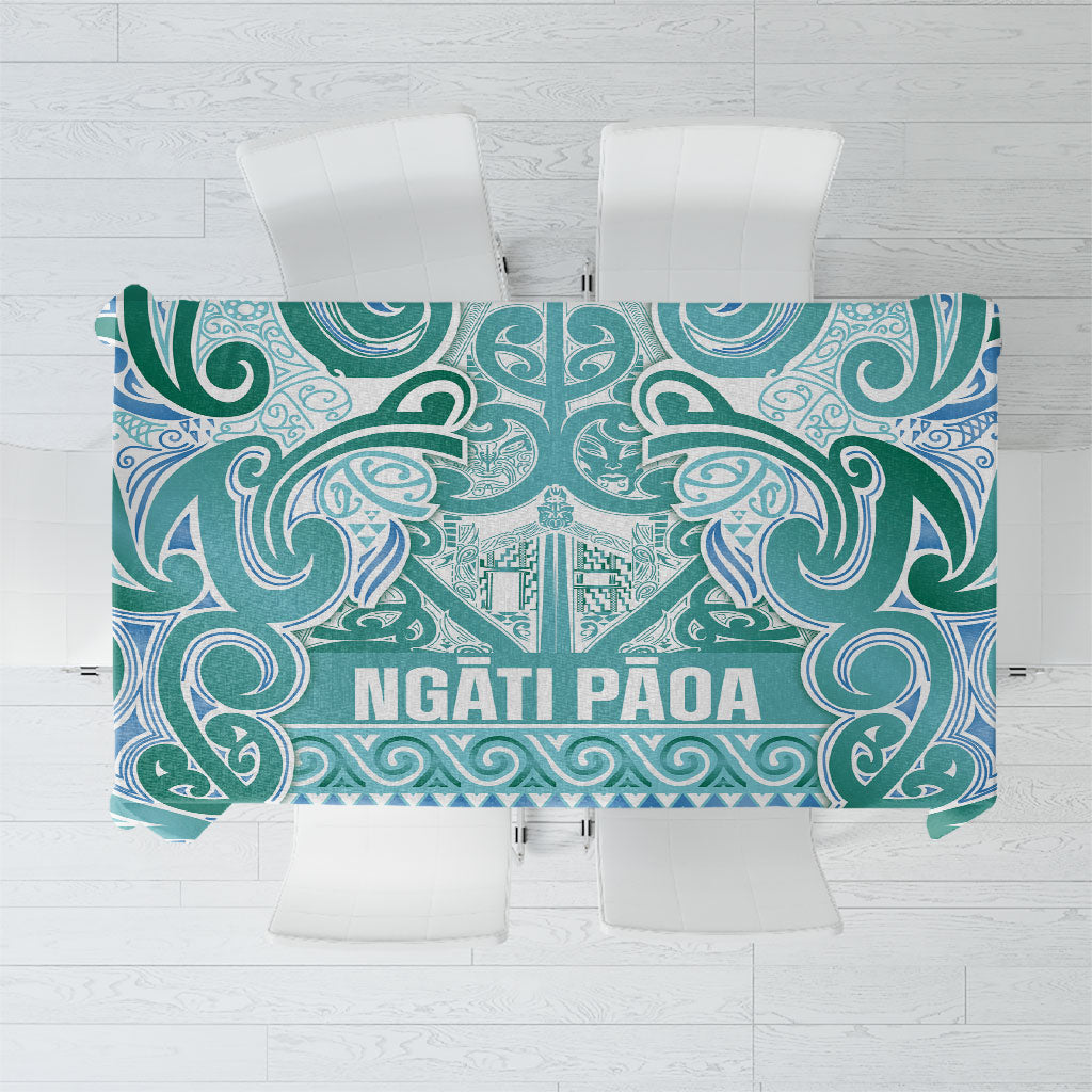 Aotearoa Iwi Ngati Paoa Tablecloth Maori Wharenui House Tribal Pattern LT9 Turquoise - Polynesian Pride