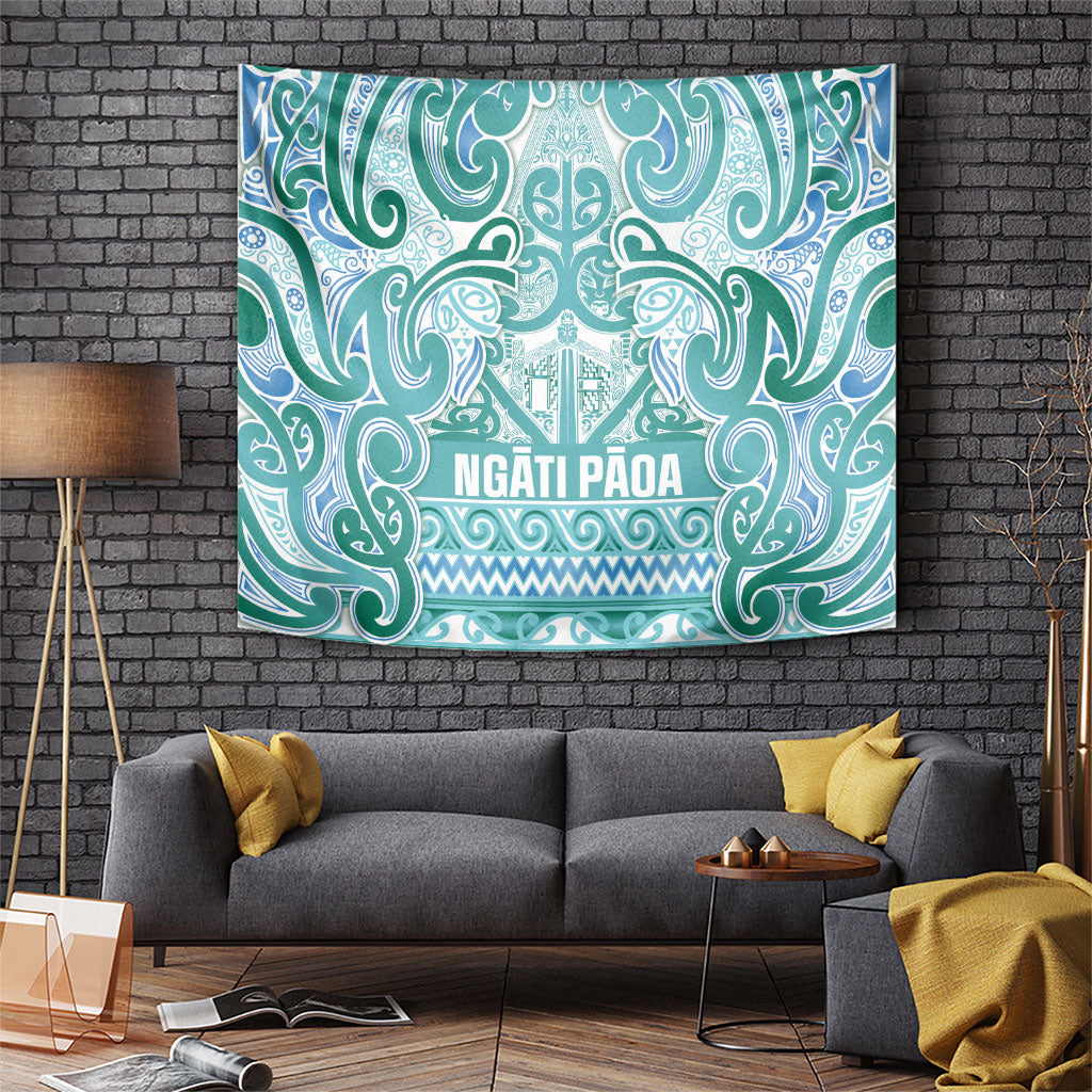 Aotearoa Iwi Ngati Paoa Tapestry Maori Wharenui House Tribal Pattern LT9 Turquoise - Polynesian Pride