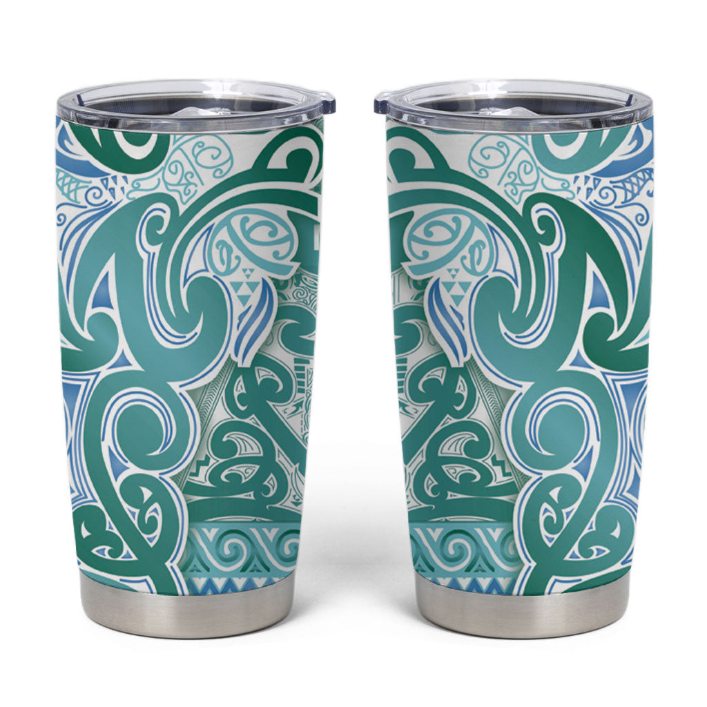 Aotearoa Iwi Ngati Paoa Tumbler Cup Maori Wharenui House Tribal Pattern LT9 Turquoise - Polynesian Pride