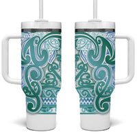 Aotearoa Iwi Ngati Paoa Tumbler With Handle Maori Wharenui House Tribal Pattern LT9 One Size: 40 oz Turquoise - Polynesian Pride