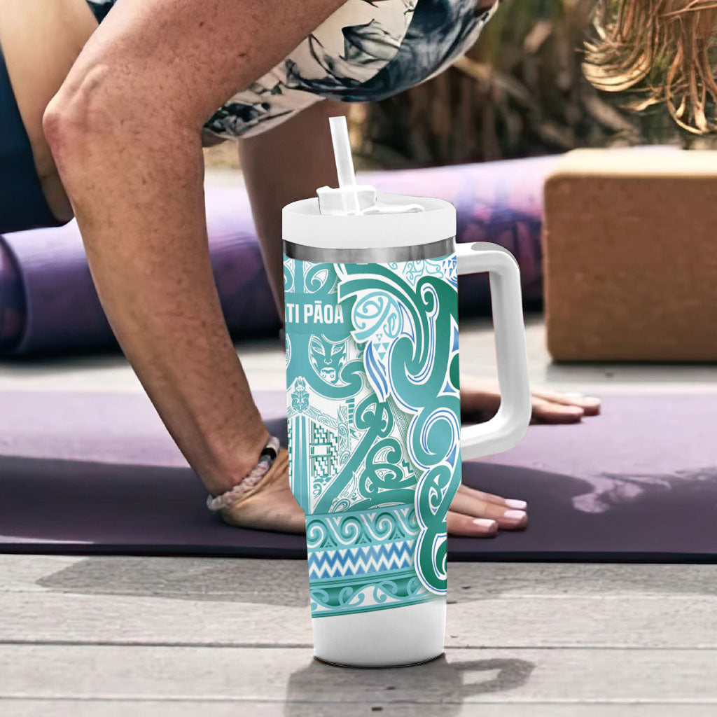 Aotearoa Iwi Ngati Paoa Tumbler With Handle Maori Wharenui House Tribal Pattern LT9 - Polynesian Pride