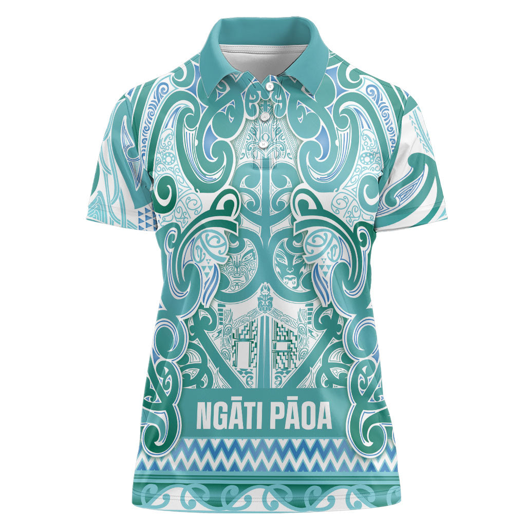 Aotearoa Iwi Ngati Paoa Women Polo Shirt Maori Wharenui House Tribal Pattern LT9 Female Turquoise - Polynesian Pride