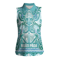 Aotearoa Iwi Ngati Paoa Women Sleeveless Polo Shirt Maori Wharenui House Tribal Pattern LT9 Female Turquoise - Polynesian Pride