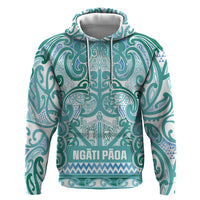 Aotearoa Iwi Ngati Paoa Zip Hoodie Maori Wharenui House Tribal Pattern LT9 Pullover Hoodie Turquoise - Polynesian Pride