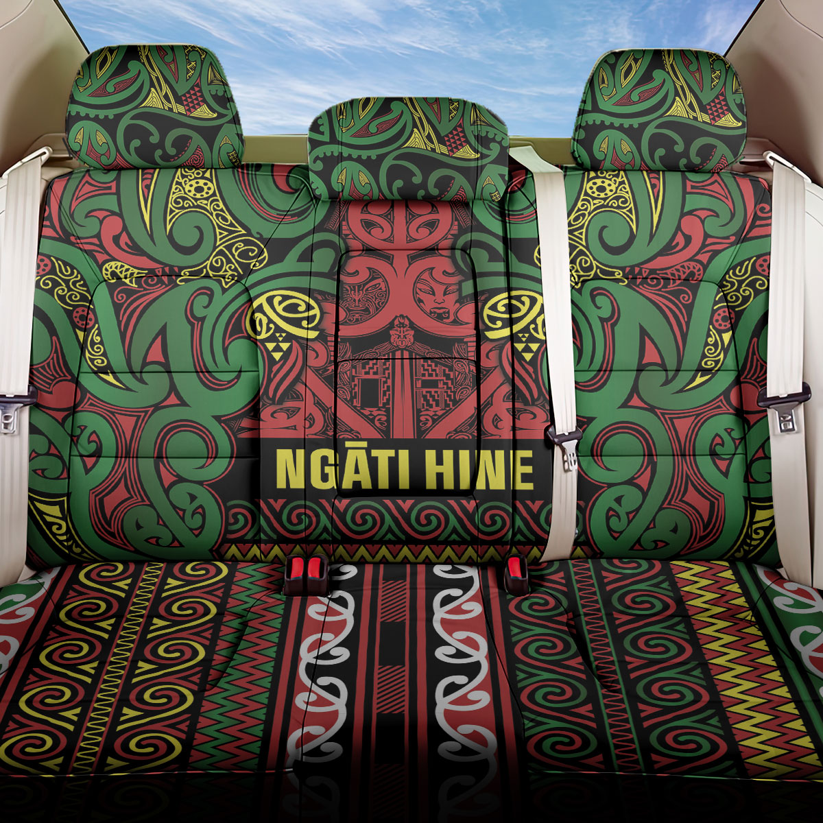 Aotearoa Iwi Ngati Hine Back Car Seat Cover Maori Wharenui House Tribal Pattern LT9 One Size Deep Green - Polynesian Pride