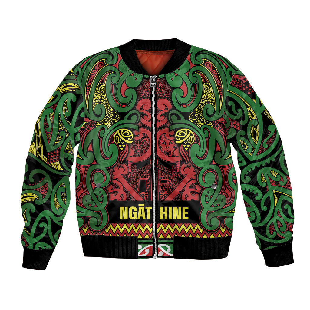 Aotearoa Iwi Ngati Hine Bomber Jacket Maori Wharenui House Tribal Pattern LT9 Unisex Deep Green - Polynesian Pride