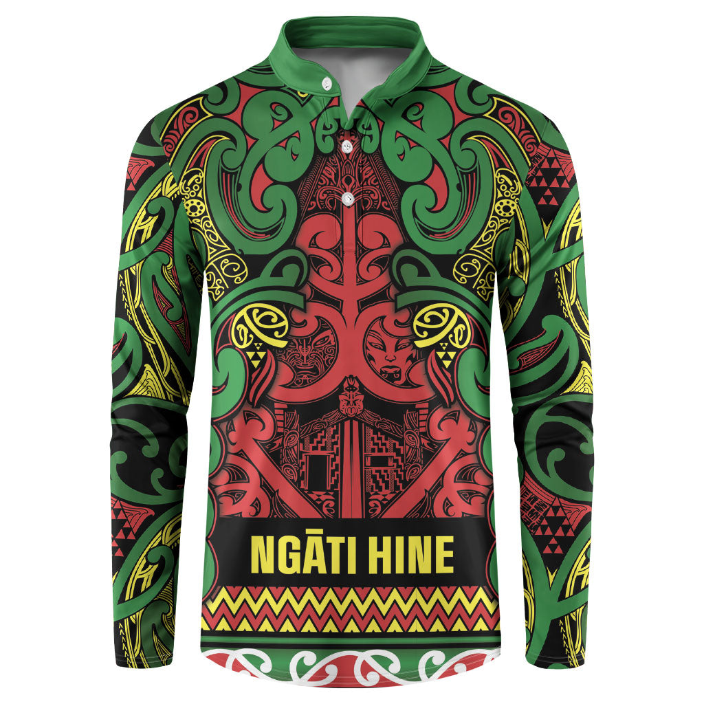 Aotearoa Iwi Ngati Hine Button Sweatshirt Maori Wharenui House Tribal Pattern LT9 Deep Green - Polynesian Pride