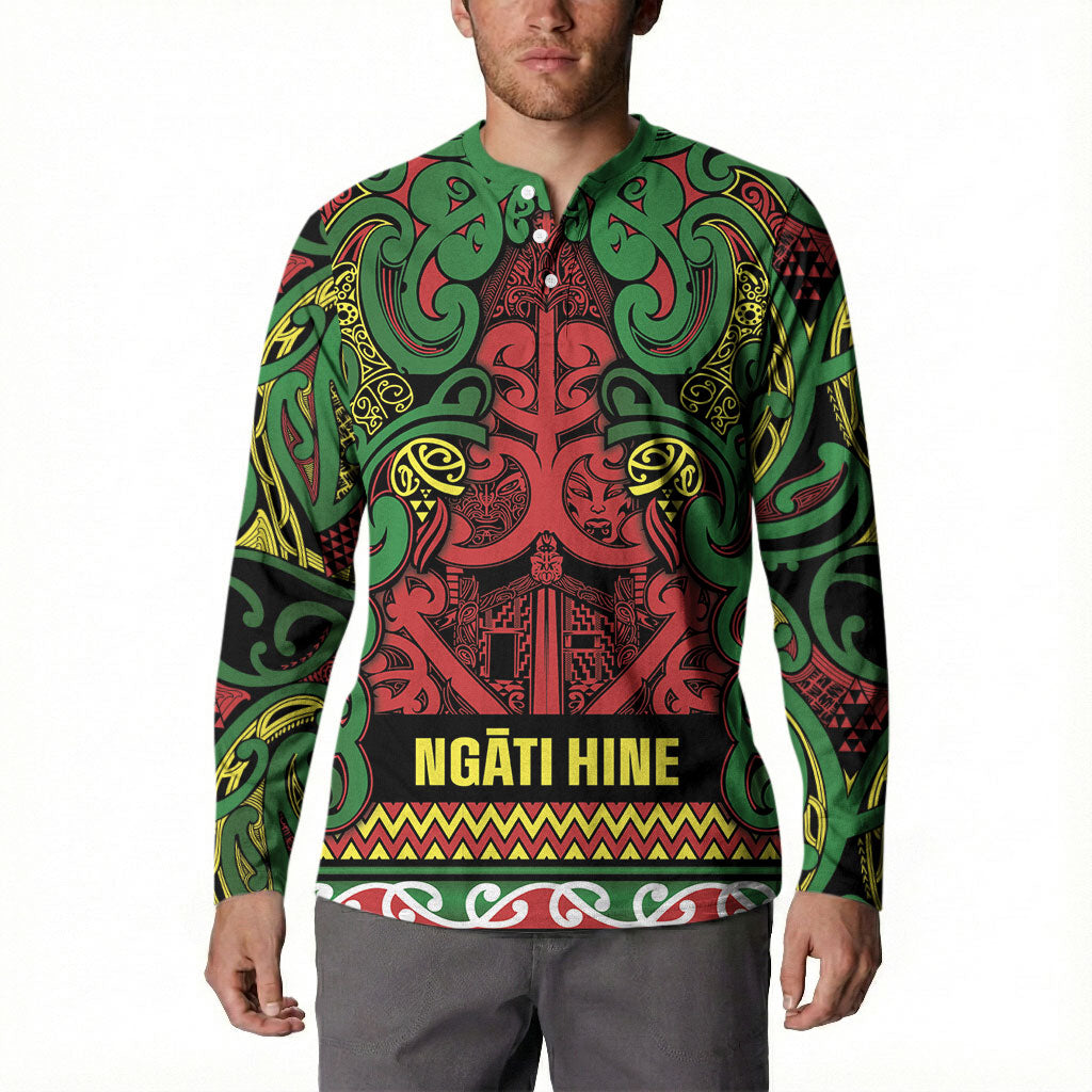 Aotearoa Iwi Ngati Hine Button Sweatshirt Maori Wharenui House Tribal Pattern LT9 - Polynesian Pride