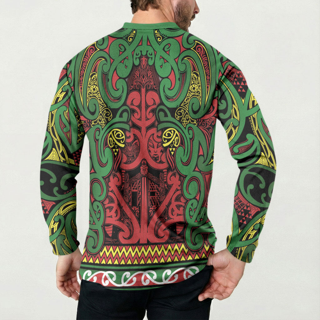 Aotearoa Iwi Ngati Hine Button Sweatshirt Maori Wharenui House Tribal Pattern LT9 - Polynesian Pride