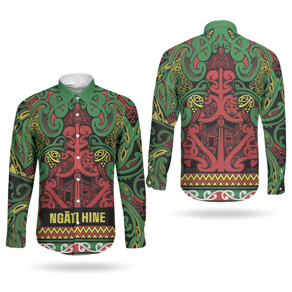 Aotearoa Iwi Ngati Hine Couples Matching Off Shoulder Maxi Dress and Long Sleeve Button Shirt Maori Wharenui House Tribal Pattern LT9 - Polynesian Pride