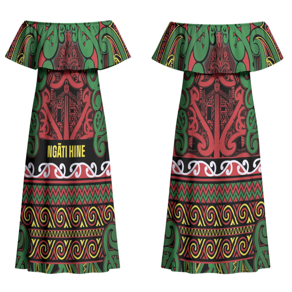 Aotearoa Iwi Ngati Hine Couples Matching Off Shoulder Maxi Dress and Long Sleeve Button Shirt Maori Wharenui House Tribal Pattern LT9 - Polynesian Pride