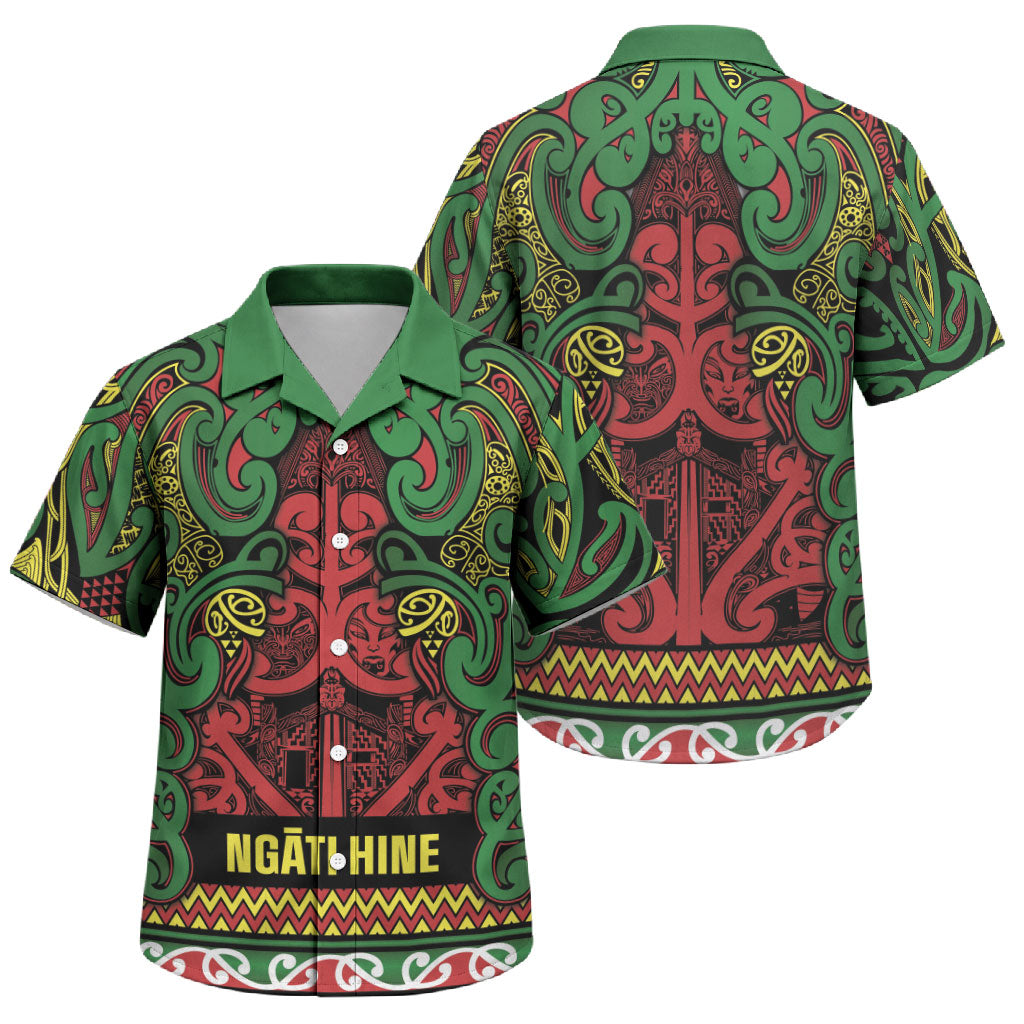 Aotearoa Iwi Ngati Hine Family Matching Off The Shoulder Long Sleeve Dress and Hawaiian Shirt Maori Wharenui House Tribal Pattern LT9 Son's Shirt Deep Green - Polynesian Pride