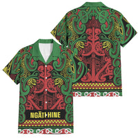 Aotearoa Iwi Ngati Hine Family Matching Off Shoulder Maxi Dress and Hawaiian Shirt Maori Wharenui House Tribal Pattern LT9 Dad's Shirt - Short Sleeve Deep Green - Polynesian Pride
