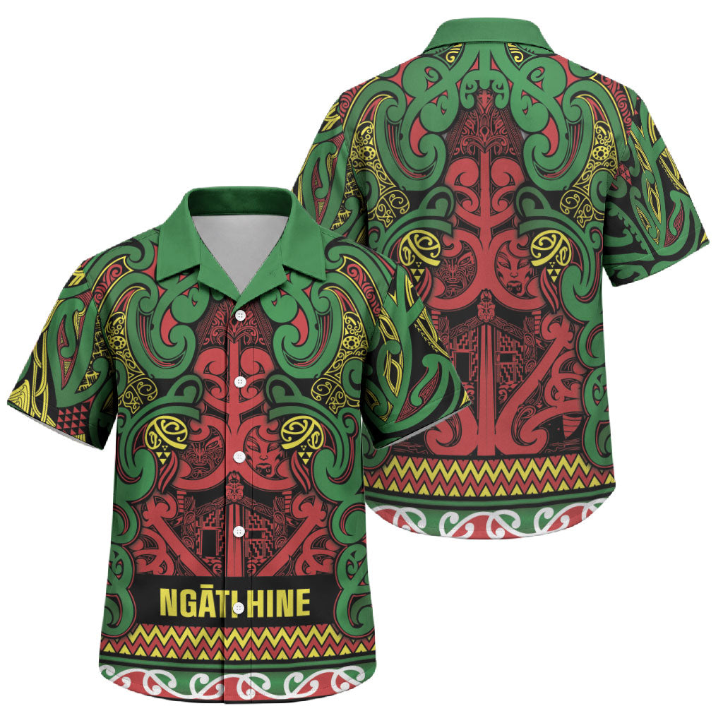 Aotearoa Iwi Ngati Hine Family Matching Off Shoulder Maxi Dress and Hawaiian Shirt Maori Wharenui House Tribal Pattern LT9 Son's Shirt Deep Green - Polynesian Pride