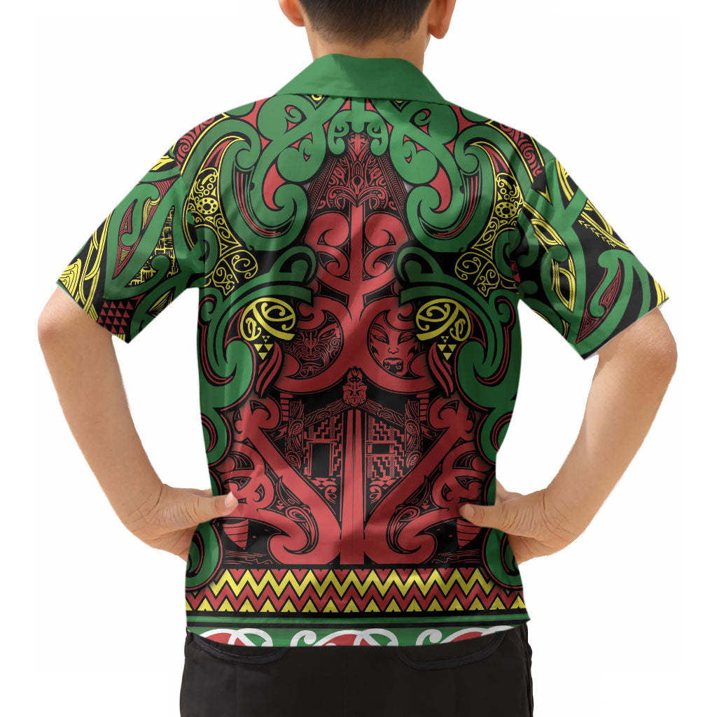 Aotearoa Iwi Ngati Hine Kid Hawaiian Shirt Maori Wharenui House Tribal Pattern LT9 - Polynesian Pride