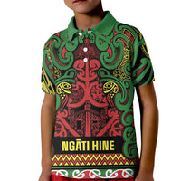 Aotearoa Iwi Ngati Hine Kid Polo Shirt Maori Wharenui House Tribal Pattern LT9 Kid Deep Green - Polynesian Pride