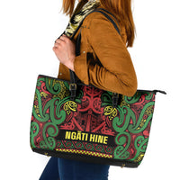 Aotearoa Iwi Ngati Hine Leather Tote Bag Maori Wharenui House Tribal Pattern LT9 Deep Green - Polynesian Pride