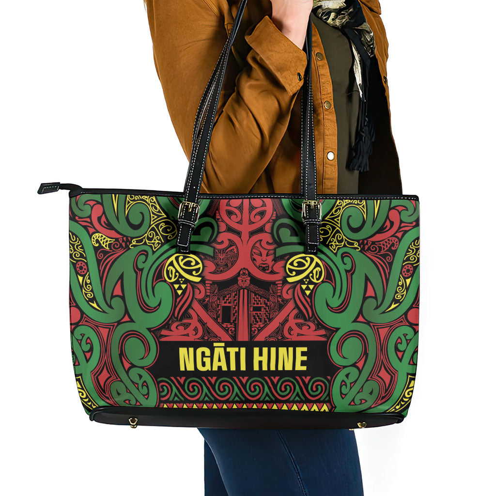 Aotearoa Iwi Ngati Hine Leather Tote Bag Maori Wharenui House Tribal Pattern LT9 - Polynesian Pride