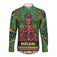 Aotearoa Iwi Ngati Hine Long Sleeve Button Shirt Maori Wharenui House Tribal Pattern LT9 Unisex Deep Green - Polynesian Pride