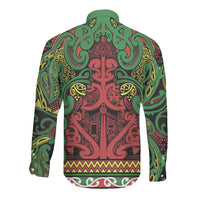 Aotearoa Iwi Ngati Hine Long Sleeve Button Shirt Maori Wharenui House Tribal Pattern LT9 - Polynesian Pride