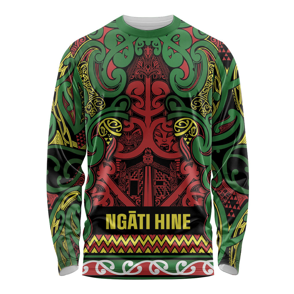 Aotearoa Iwi Ngati Hine Long Sleeve Shirt Maori Wharenui House Tribal Pattern LT9 Unisex Deep Green - Polynesian Pride