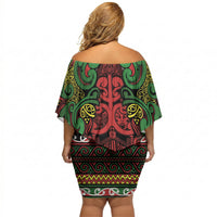Aotearoa Iwi Ngati Hine Off Shoulder Short Dress Maori Wharenui House Tribal Pattern LT9 - Polynesian Pride