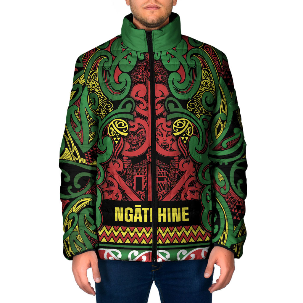 Aotearoa Iwi Ngati Hine Padded Jacket Maori Wharenui House Tribal Pattern LT9 Men Deep Green - Polynesian Pride