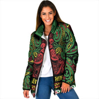 Aotearoa Iwi Ngati Hine Padded Jacket Maori Wharenui House Tribal Pattern LT9 Women Deep Green - Polynesian Pride