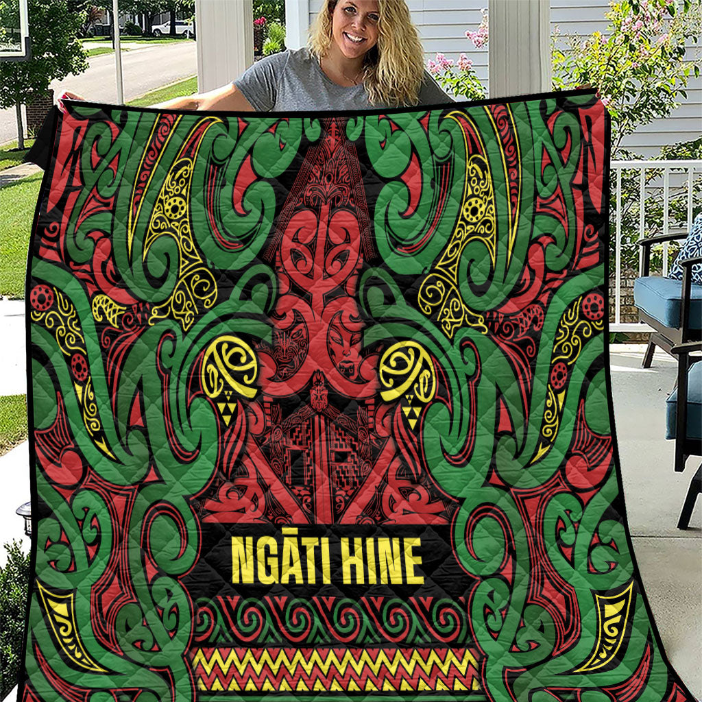 Aotearoa Iwi Ngati Hine Quilt Maori Wharenui House Tribal Pattern LT9 Deep Green - Polynesian Pride