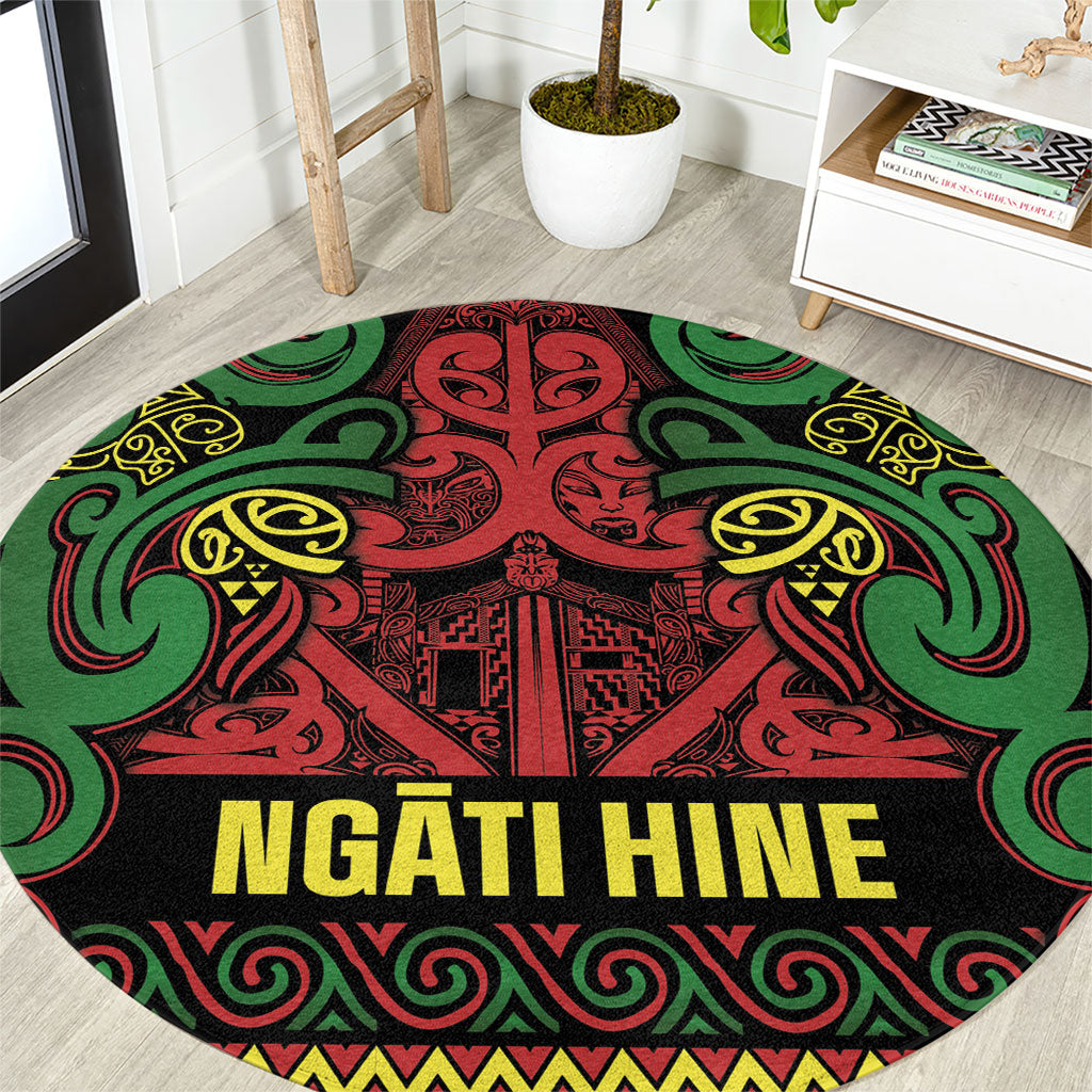 Aotearoa Iwi Ngati Hine Round Carpet Maori Wharenui House Tribal Pattern LT9 Deep Green - Polynesian Pride