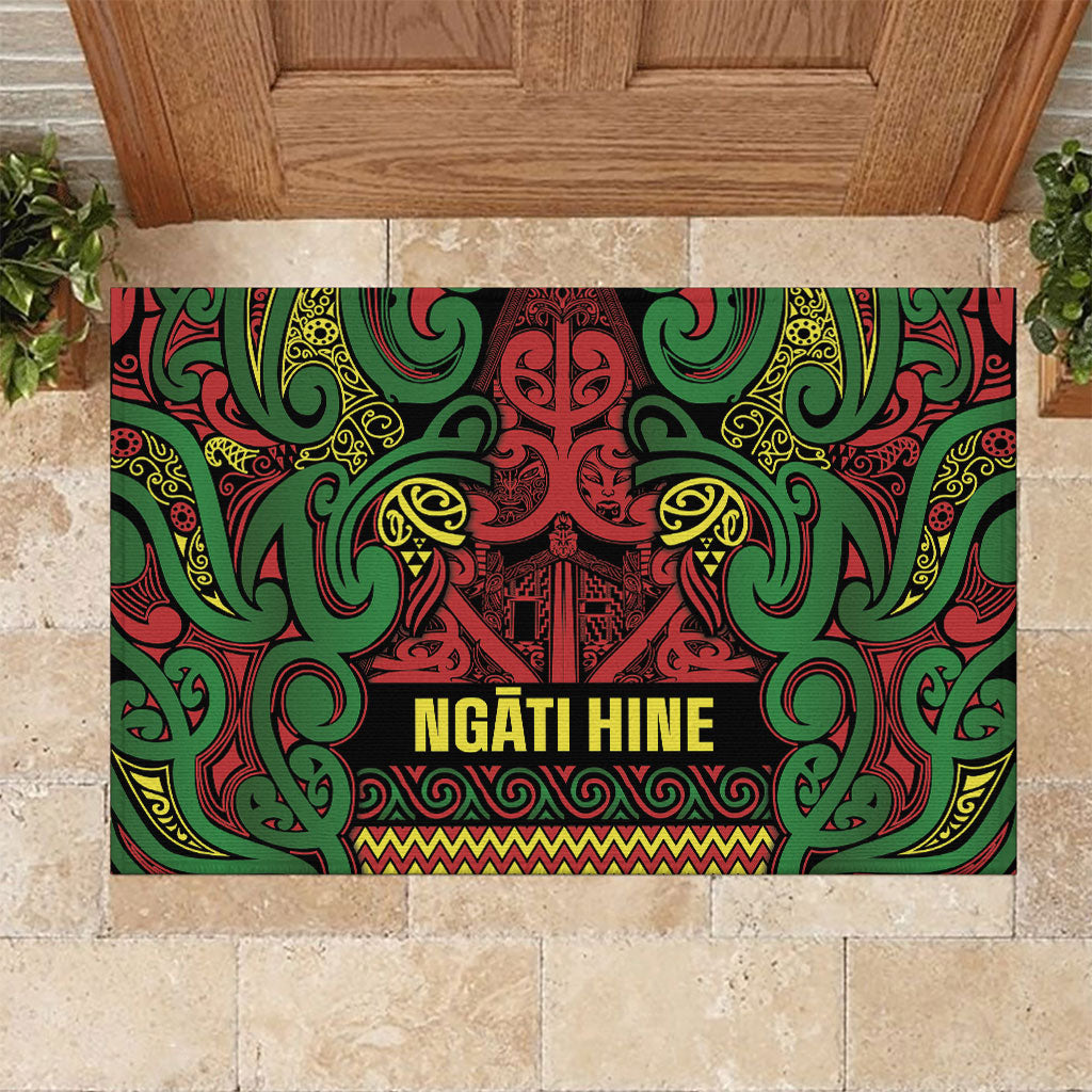 Aotearoa Iwi Ngati Hine Rubber Doormat Maori Wharenui House Tribal Pattern LT9 Deep Green - Polynesian Pride