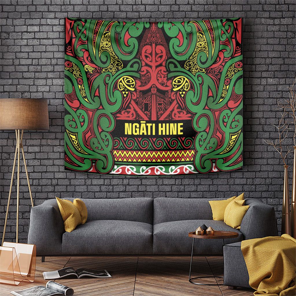 Aotearoa Iwi Ngati Hine Tapestry Maori Wharenui House Tribal Pattern LT9 Deep Green - Polynesian Pride