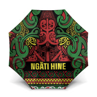 Aotearoa Iwi Ngati Hine Umbrella Maori Wharenui House Tribal Pattern LT9 One Size Folded 11.42 inch Opened Diameter 37.4 inch Deep Green - Polynesian Pride