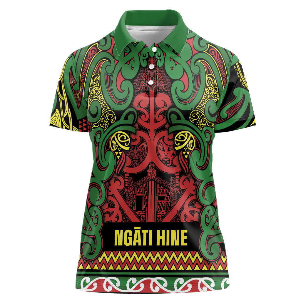 Aotearoa Iwi Ngati Hine Women Polo Shirt Maori Wharenui House Tribal Pattern LT9 Female Deep Green - Polynesian Pride