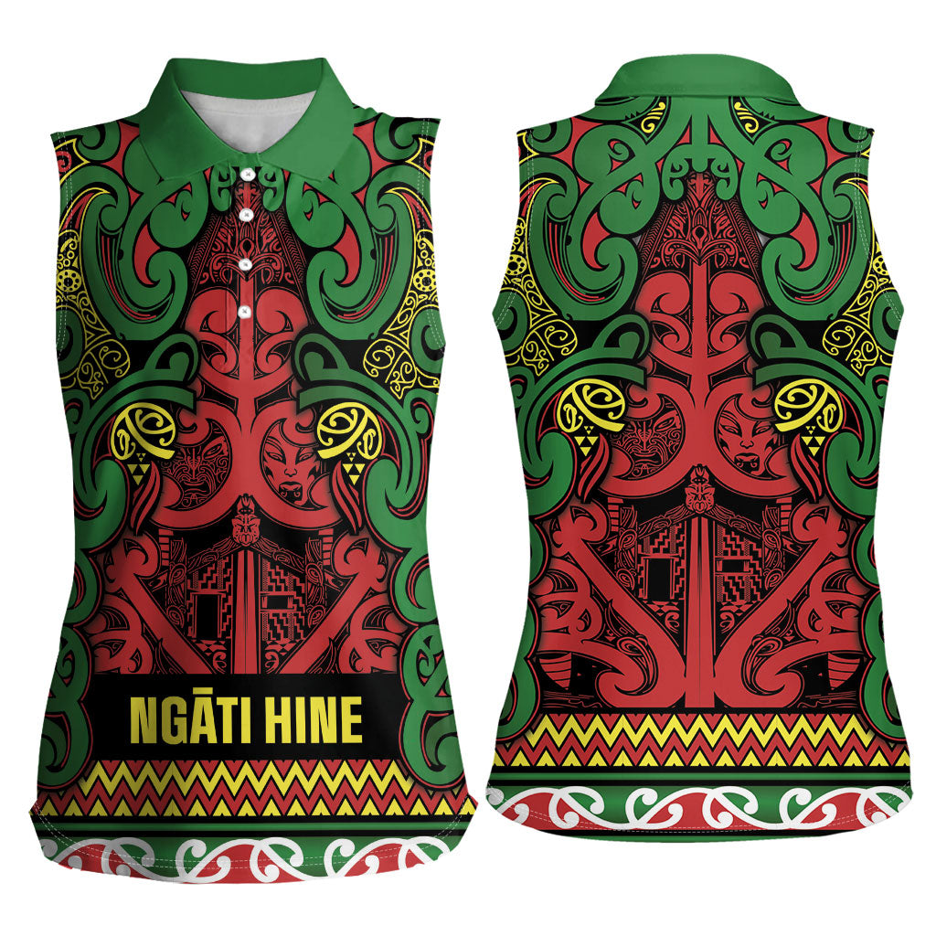 Aotearoa Iwi Ngati Hine Women Sleeveless Polo Shirt Maori Wharenui House Tribal Pattern LT9 - Polynesian Pride