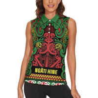 Aotearoa Iwi Ngati Hine Women Sleeveless Polo Shirt Maori Wharenui House Tribal Pattern LT9 - Polynesian Pride