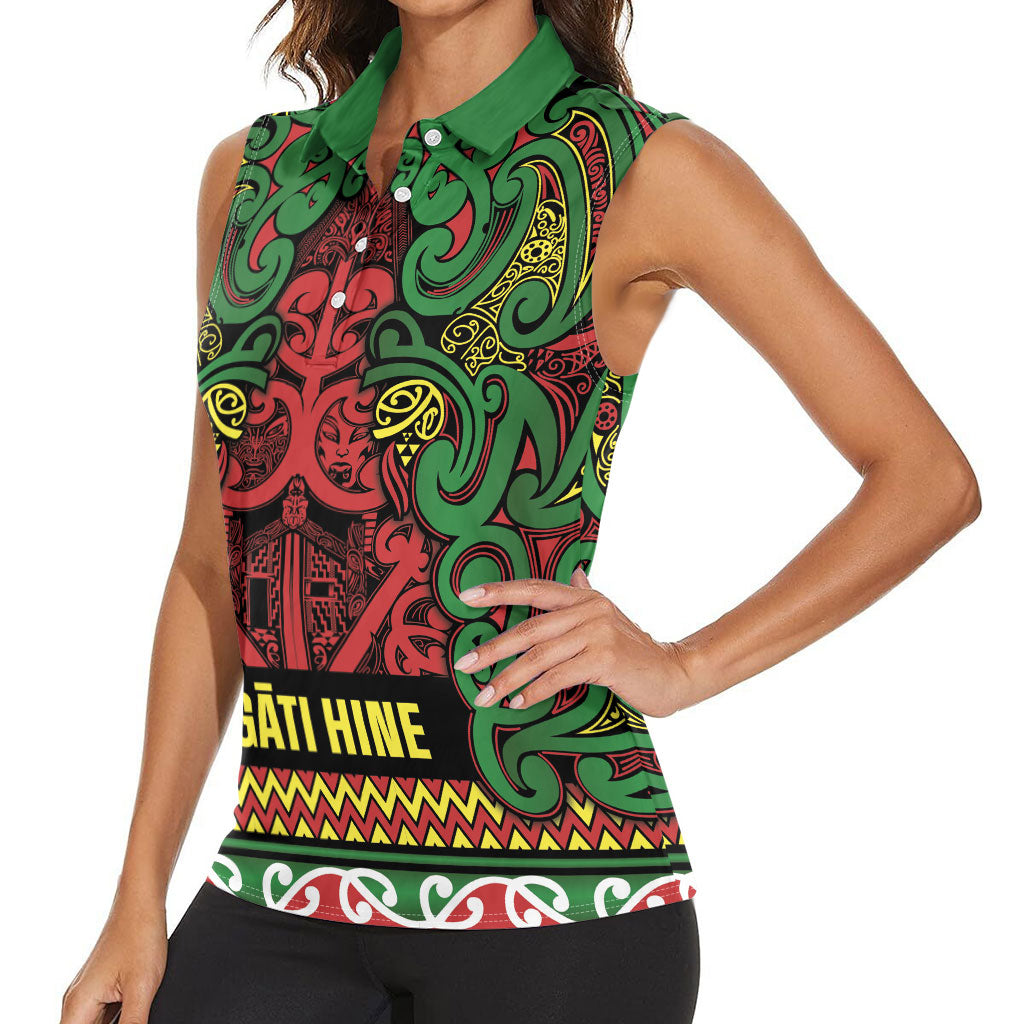 Aotearoa Iwi Ngati Hine Women Sleeveless Polo Shirt Maori Wharenui House Tribal Pattern LT9 - Polynesian Pride