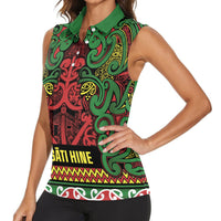 Aotearoa Iwi Ngati Hine Women Sleeveless Polo Shirt Maori Wharenui House Tribal Pattern LT9 - Polynesian Pride