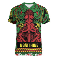 Aotearoa Iwi Ngati Hine Women V-Neck T-Shirt Maori Wharenui House Tribal Pattern LT9 Female Deep Green - Polynesian Pride
