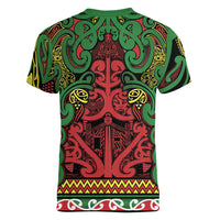 Aotearoa Iwi Ngati Hine Women V-Neck T-Shirt Maori Wharenui House Tribal Pattern LT9 - Polynesian Pride